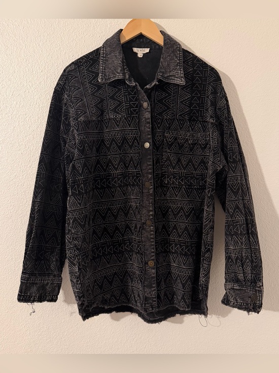 LA MIEL Jackets & Blazers - La Miel Shaket Jacket Southwestern Fringe Button Denim Courdaroy Shirt Black MD